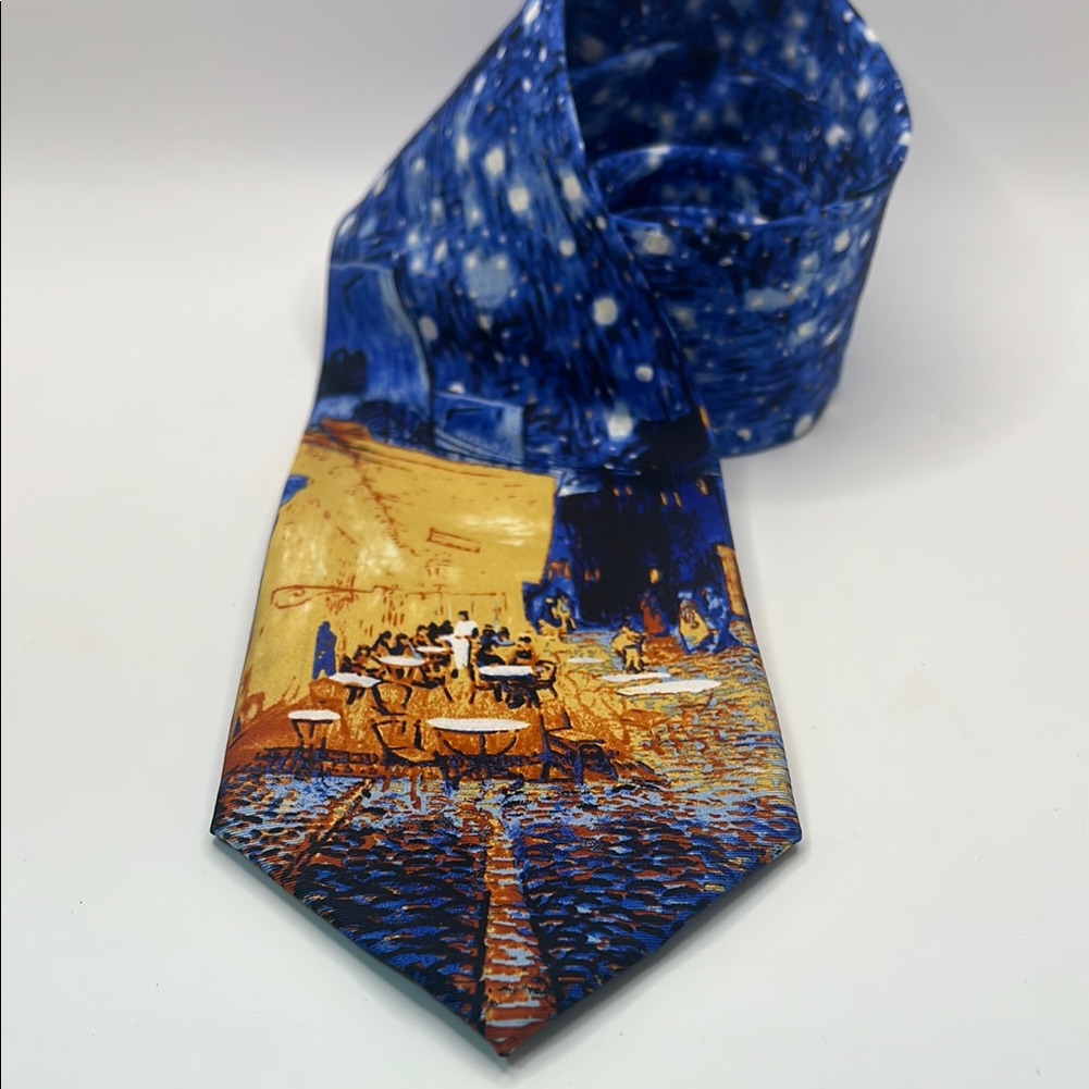 Artistic Blue And Yellow Silk Necktie